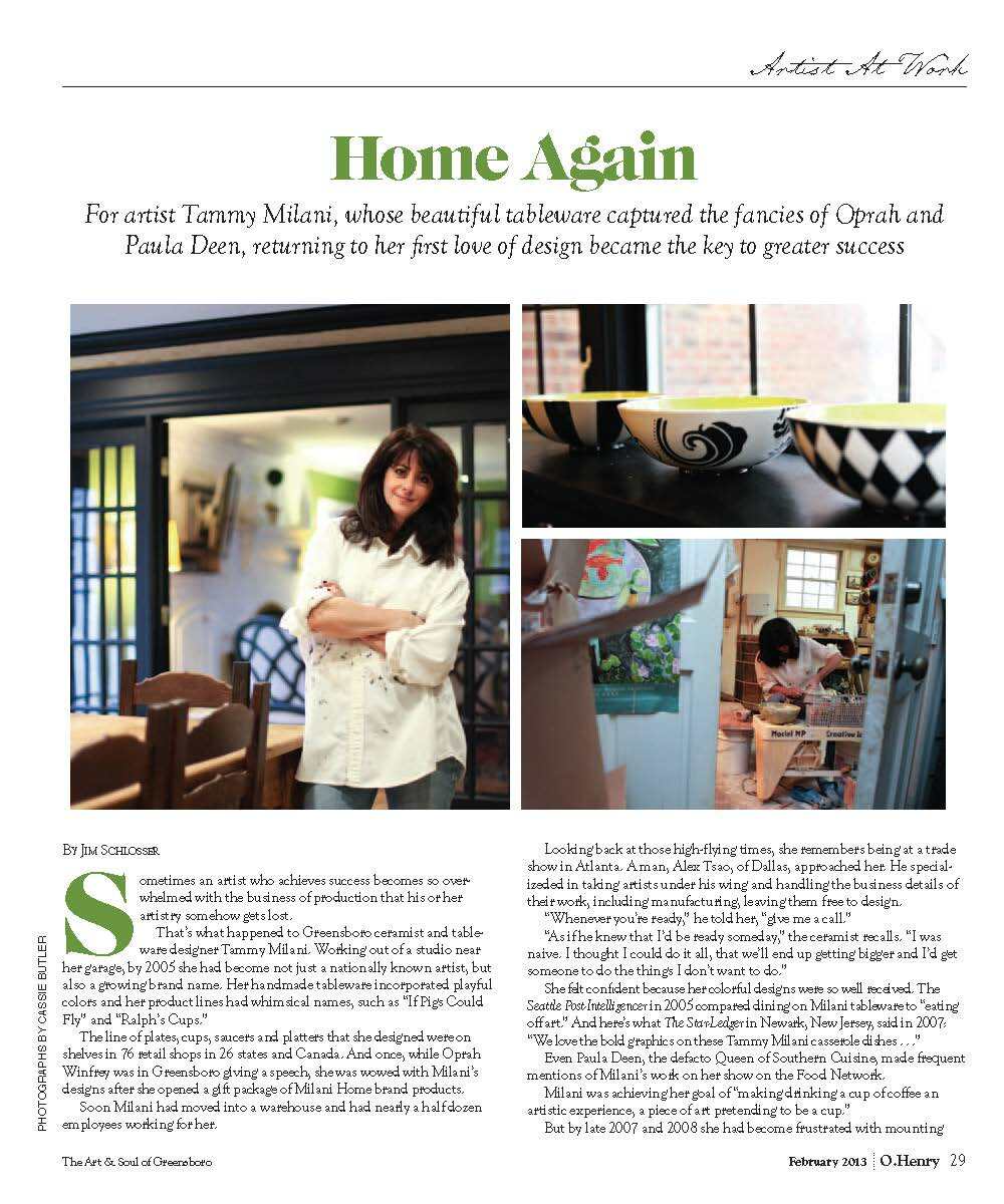 Milani Home Ceramics Press Release in the O'Henry